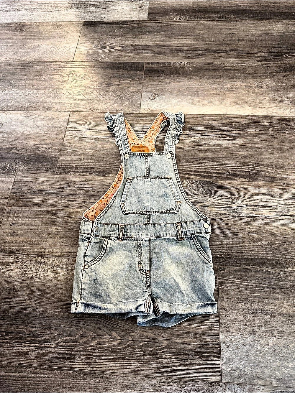 Souris Mini Collection Denim Floral Denim Short Overalls Size 6 Like New
